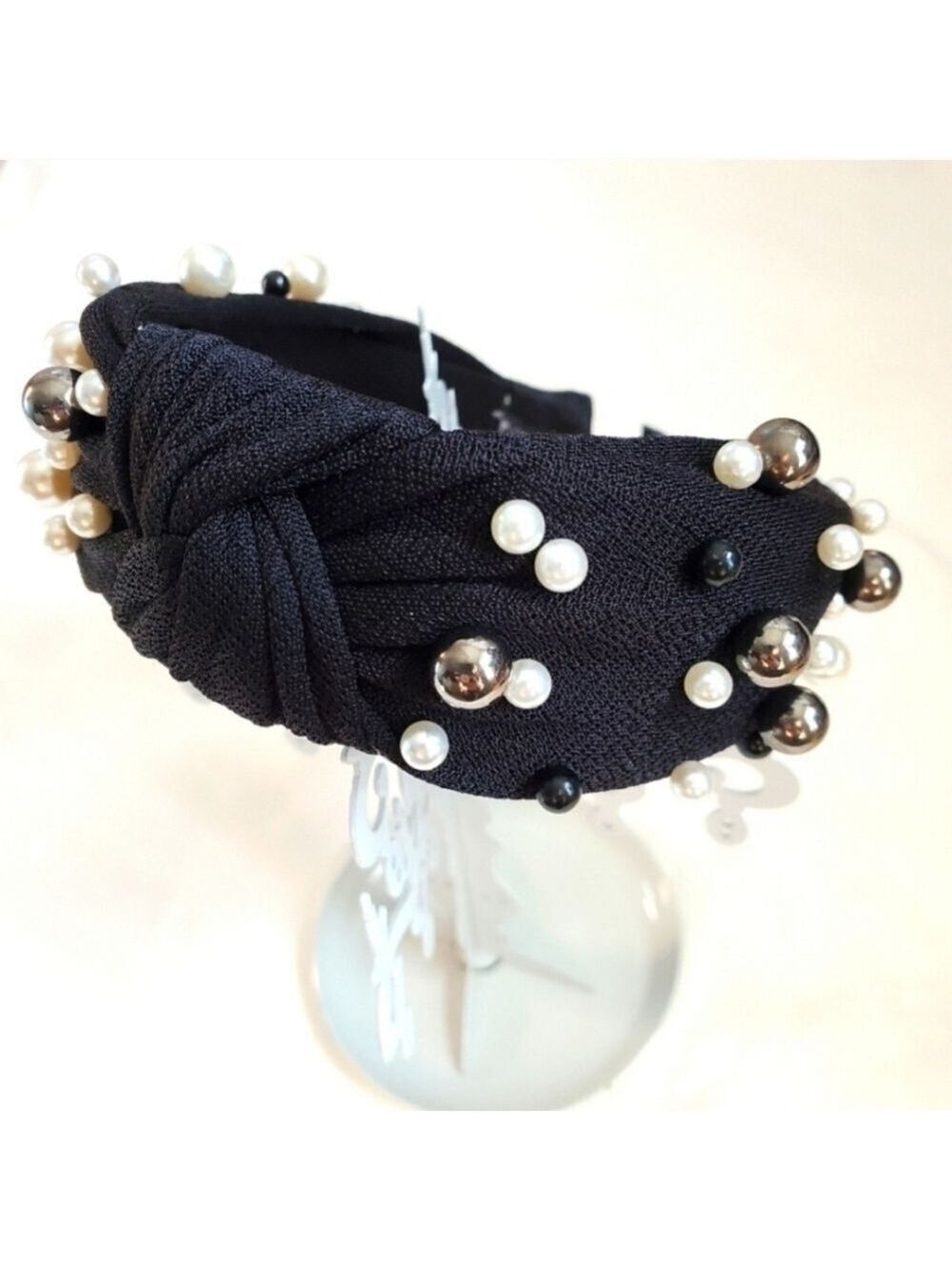 Black Pearl Knotted Wide Headband